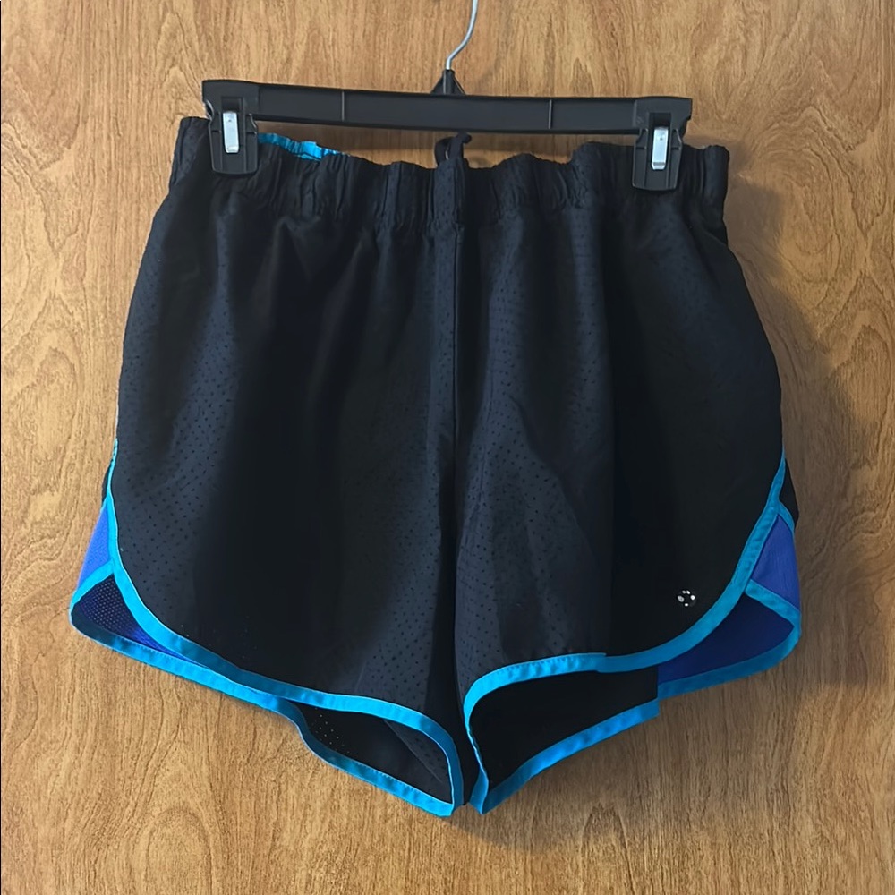 Women's Black and Blue Athletic Shorts
